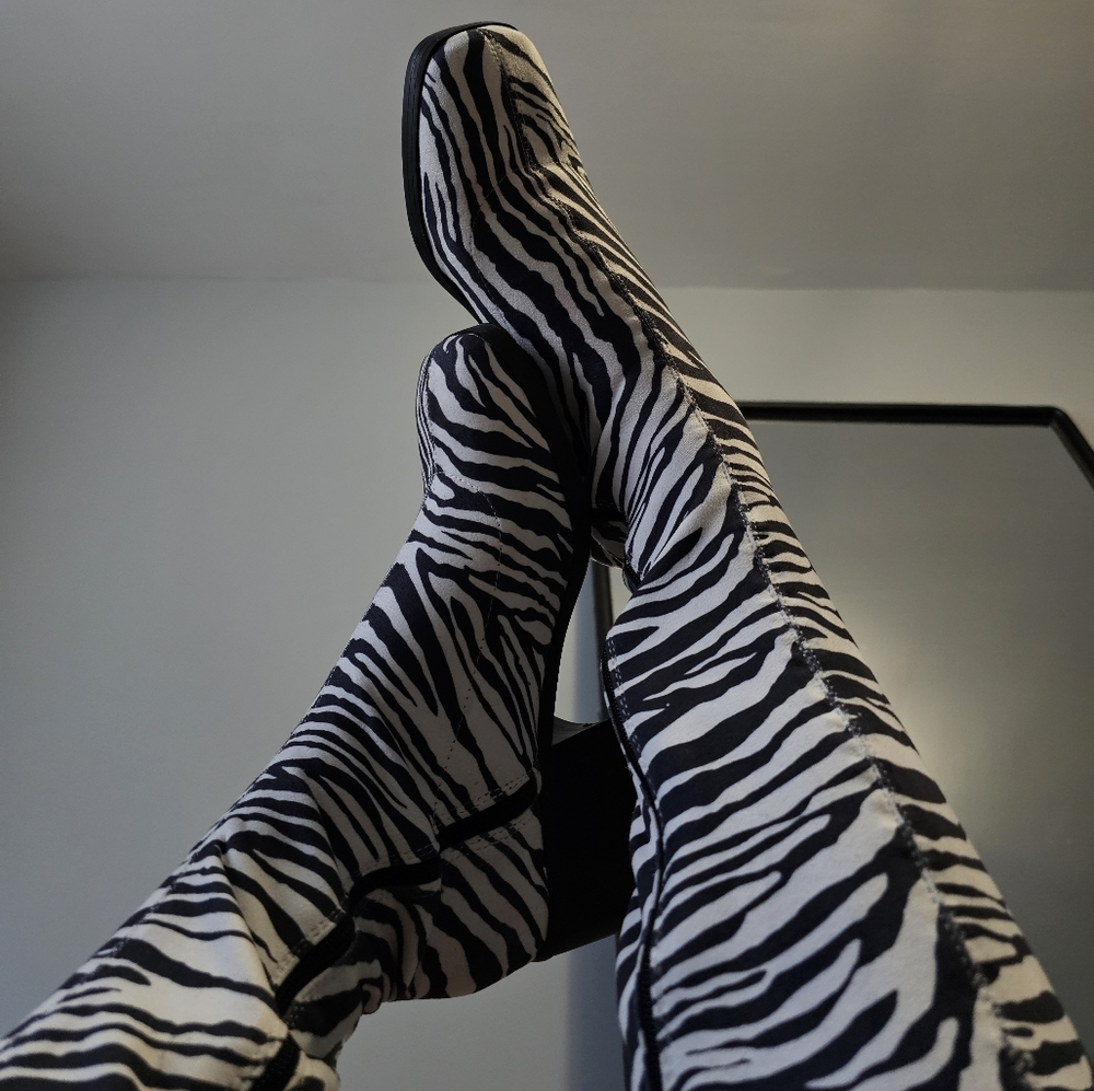 Tall zebra print boots with square toe & heel